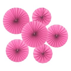 12Pcs 8″/12″/16″ Paper Fans Hanging Decoration Round Fans with Pearl Rose Red
