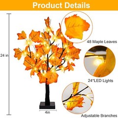 2 Pcs 24-inch Fall Lighted Maple Tree, 48 LED Lights Thanksgiving Table Tree