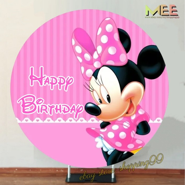 Round Backdrop Cover Pink Minnie mouse Birthday Party Background Decorations