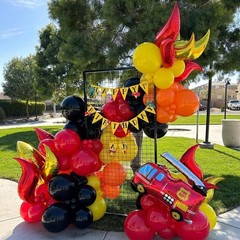 Fire Balloon Garland Arch Kit, 144pcs Red Yellow Chrome Gold Balloons with Fi…
