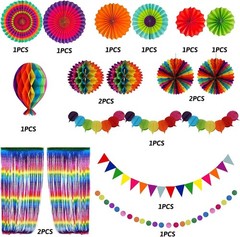 Party Decorations, Colourful Rainbow Foil Fringe Curtain Fiesta Hanging Paper…