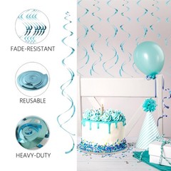 30 PCS Teal Hanging Swirls Party Decorations Extra Long Double Ceiling Decor