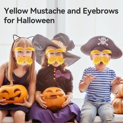 2 PCS Yellow Mustache and Eyebrows with Spare Tape, 2 Novelty Realistic Yellow F