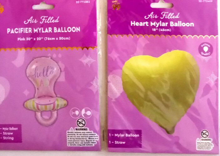 2/pack Air Filled Mylar Balloons Heart 18″ & Pacifier 30″x20″- New