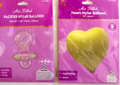 2/pack Air Filled Mylar Balloons Heart 18″ & Pacifier 30″x20″- New