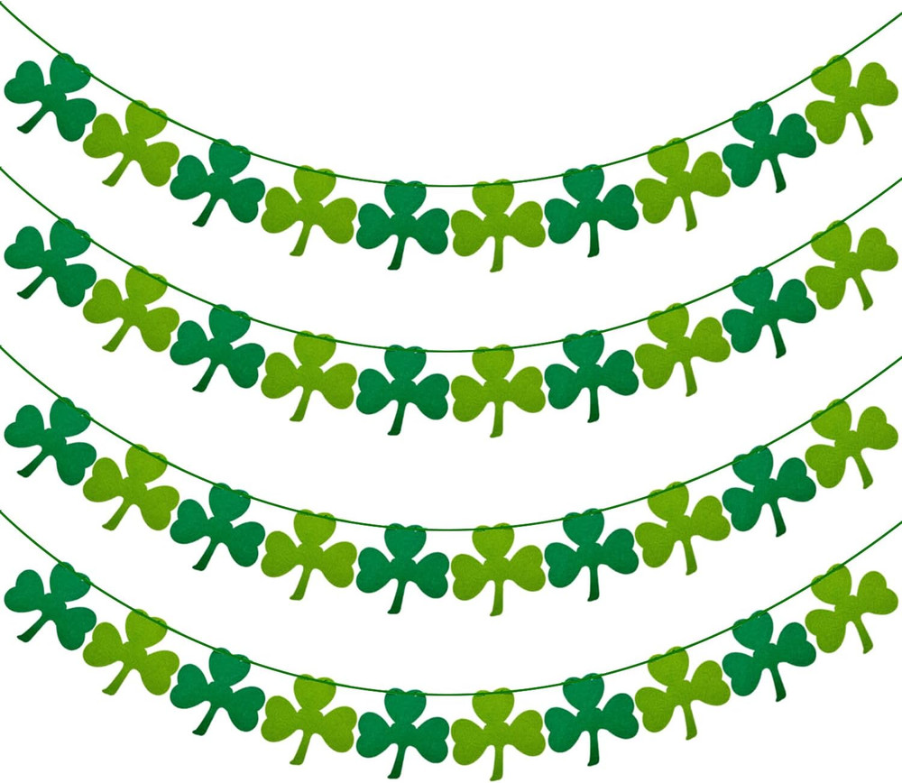 4 Pack Felt Shamrock Garland Banner St. Patrick’S Day Decorations NO DIY Green S