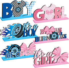 6 Pcs Burnouts or Bows Gender Reveal Party Wooden Centerpieces Table Toppers for