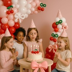 Cherry Red Balloon Garland Arch Kit, Bow Pastel Pink and White Birthday Ballo…