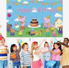 Peppa Pig Happy Birthday Backdrop 5×3.5ft , for Kids Birthday Party Decoration