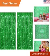 Customizable Green Foil Fringe Curtain Set – 3.2ft x 8.2ft for Versatile Decor