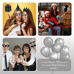 36 PCS Silver Black Photo Booth Props New Years Eve 2026 Party Anniversary