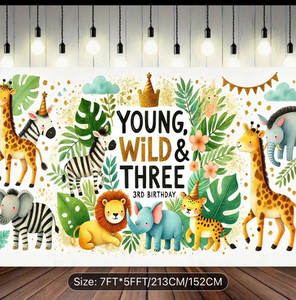 Young Wild and Three Backdrop7ft x 5ft Polyester, 3-year-old Theme