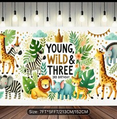 Young Wild and Three Backdrop7ft x 5ft Polyester, 3-year-old Theme