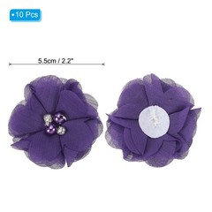 12Pcs 2″ Chiffon Flowers with Rhinestone Pearl Sewing Fabric Flower, Dark Purple