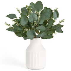 Dahey Artificial Eucalyptus Stems in Ceramic Vase Centerpiece Medium, White