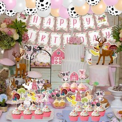 Hungdao 58 Pcs Farm Birthday Decorations Pink Barnyard Farm Animal Party Supp…