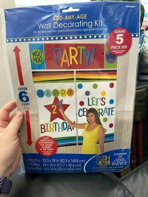 Happy Birthday Rainbow Birthday Add Any Age Wall Decorating Kit 5 pc Over 6 Feet