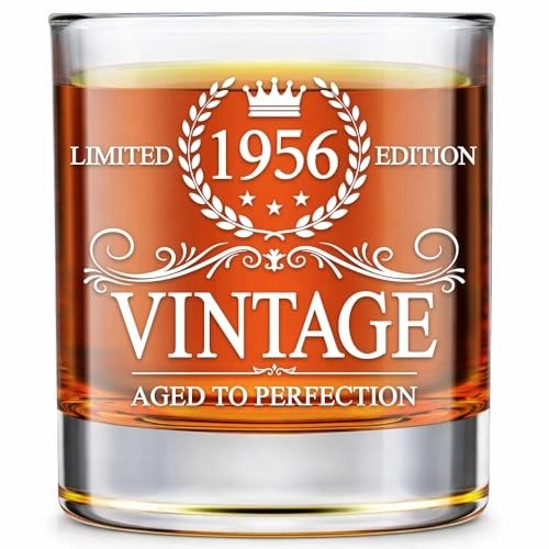 70th Birthday Celebration Glass – Handcrafted 1956 Vintage Whiskey Style