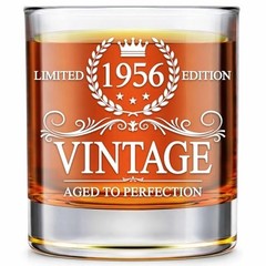 70th Birthday Celebration Glass – Handcrafted 1956 Vintage Whiskey Style