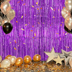3 Pack Foil Fringe Backdrop – Purple Shiny Tinsel Curtains for Party Decoration/