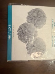 Unique Mini Puff Balls White Paper Party Decorations 9in 3 Count Solid Grey