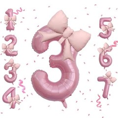 40 Inch Pink Number Balloons 21 Inch Pink Bow Balloons Pink 3 Balloon Number3