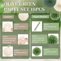 Sage Green Party Decorations Kit for Birthday,Paper Decor with Flower,Lantern,Pa