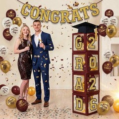 Graduation Decorations Class of 2026 Maroon and Gold Balloon Boxes for High S…