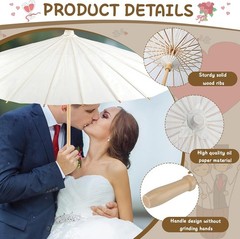 6 Pieces 33 Inches Large White Parasol Decorative Chinese Japanese Parasol Ra…