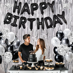 92PCS Black Silver Birthday Decorations Balloons Set for Men Women Party