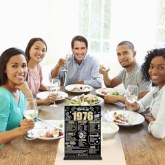 Black Gold 50th Birthday Decorations Back in 1976 Table Sign for Men Women, Two-