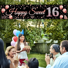 16Th Birthday Decorations Sweet 16 Banner Party Supplies, Rose Gold Happy Sweet