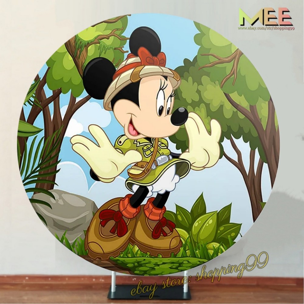 Round Minnie Mouse Safari Backdrop Cover Birthday Party background Decorations