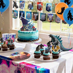 Godzilla Party Decorations& Tableware 112 Pcs Tablecloth Balloons Backgdrop Cups
