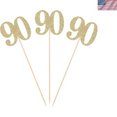Charming Pack of 10 Gold Glitter Centerpiece Sticks for 90th Birthday Parties