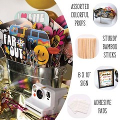 60s Photo Booth Props – 41-pc Photo Booth Kit with 8 x 10-Inch Sign, 60 Adhes…