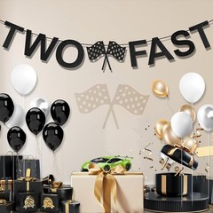 TWO FAST Happy Birthday Banner, Themed Party Supplies as the picture shows