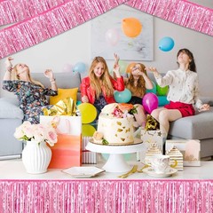 4 Pack 10 Ft Pink Foil Fringe Garland Metallic Streamers Tinsel Banner Wall H…