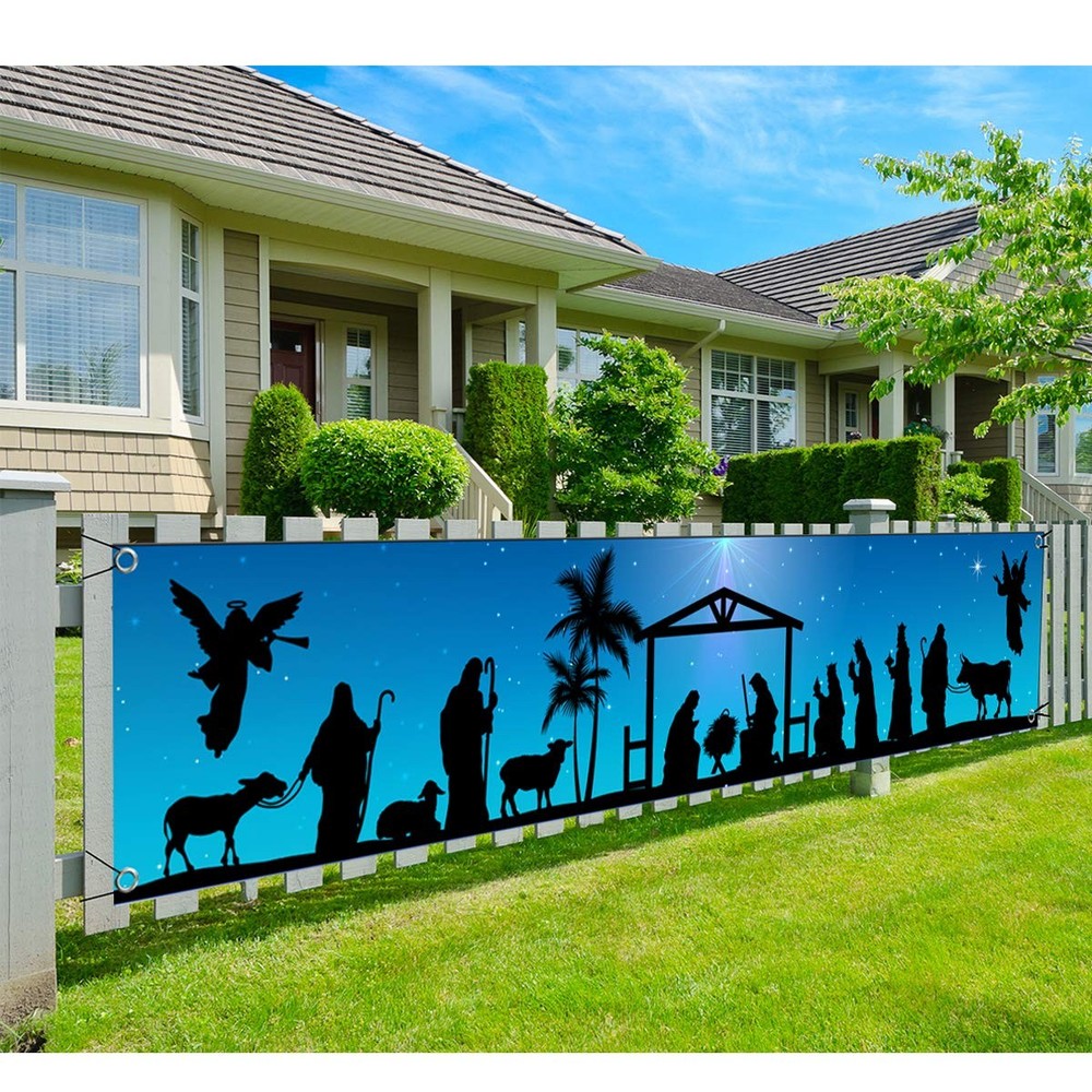Manger Scene Religious Christmas Yard Signs-Holy Nativity Christmas Banner Large