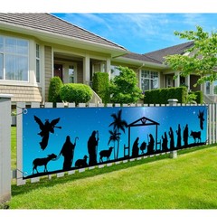 Manger Scene Religious Christmas Yard Signs-Holy Nativity Christmas Banner Large