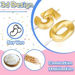 50th Birthday Candles for 1.92 inches x 1.36 x 0.4 inches, Gold