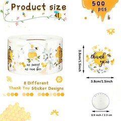 500 Pcs Bee Thank You Stickers for Jars Bottle Honey Bee Theme Party Wedding