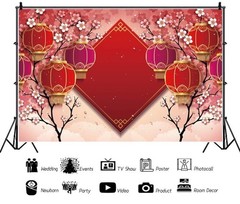 8X6Ft Polyester Chinese Asian New Year Theme Party Backdrop Chinese Spring Festi