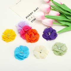 12Pcs 2″ Chiffon Flowers with Rhinestone Pearl Sewing Fabric Flowers, White