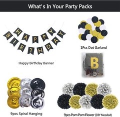 Happy Birthday Decorations Pack of 20, Pom Pom Tissue Swirl Garland Banner