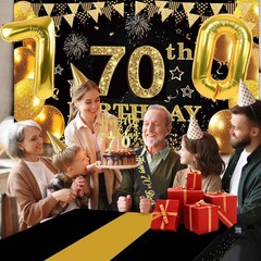 70th Birthday Decorations Set Party Banner Balloons Sash Cake Topper Candles