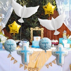 Religious Foil Balloons Party Decoration – 7Pcs Cross White Dove Star Aluminu…