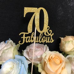 10 PCS Double Sided Gold Fabulous 70th Birthday Table Centerpiece Sticks