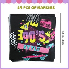 90s Retro Disposable Birthday Party Plates, Napkins, Forks, and Tablecover