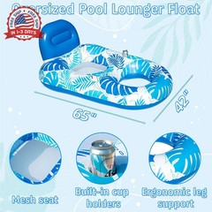 FindUWill 2 Pack Inflatable Pool Floats Adult- 65″x42″ Inflatable Pool Float Lou